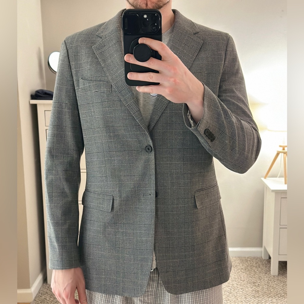 Banana Republic Tailored Fit Plaid Grey Suit Jacket